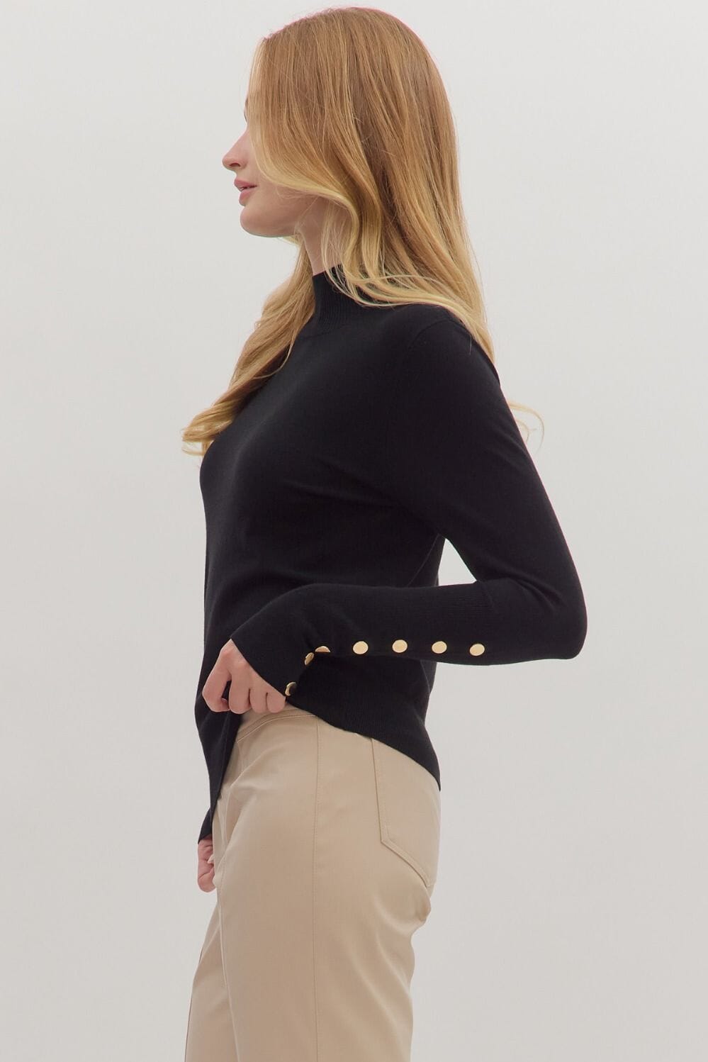 Mock Neck Sweater With Button Sleeve Detail Entro 