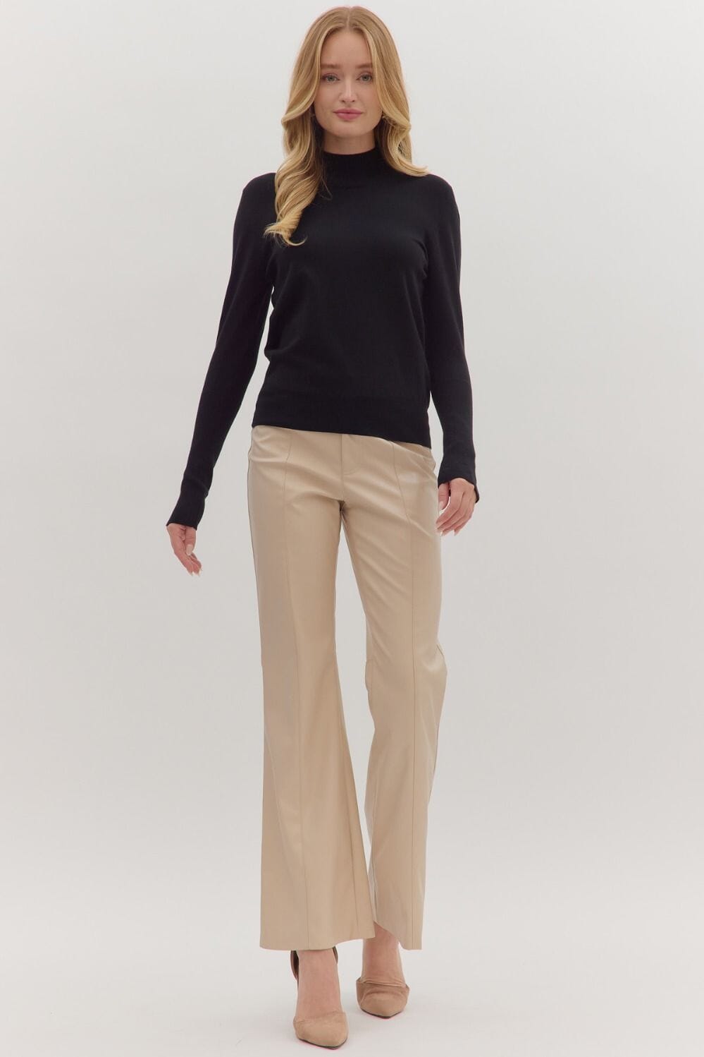 Mock Neck Sweater With Button Sleeve Detail Entro 