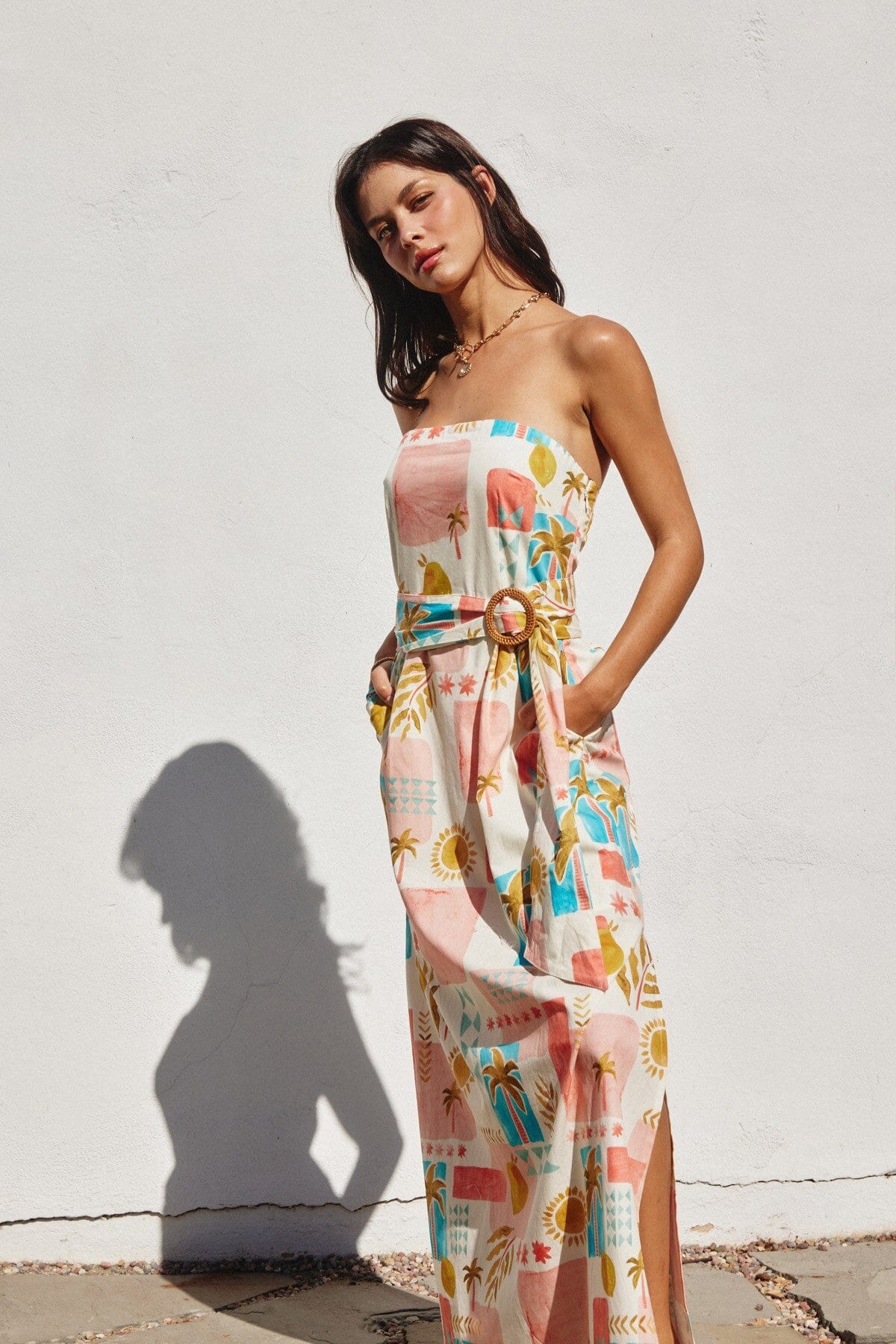 Moroccan Spring Rattan Belt Strapless Maxi Dress Dress Forum 