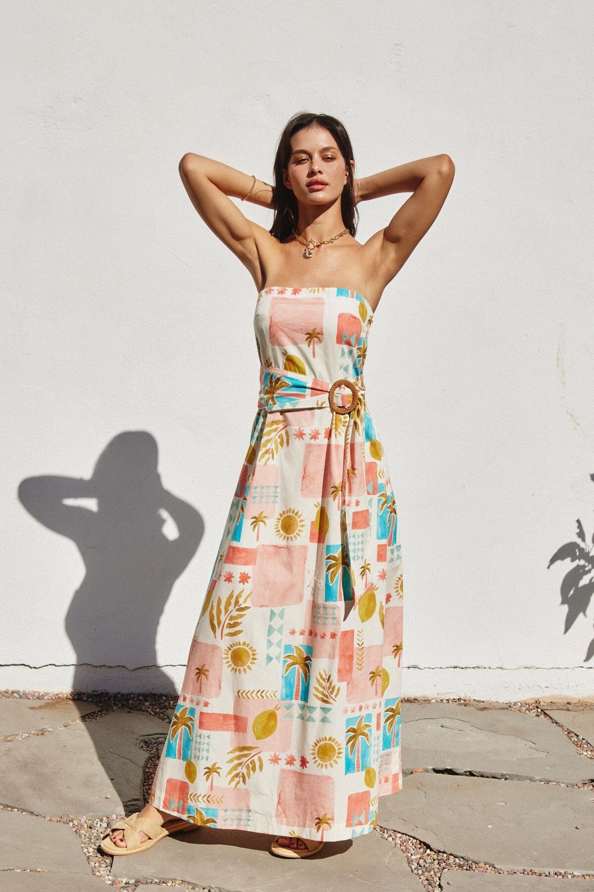 Moroccan Spring Rattan Belt Strapless Maxi Dress Dress Forum 