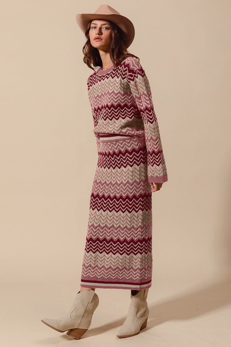 MULTI COLOR CHEVRON SWEATER TOP AND MAXI SKIRT SET so me 