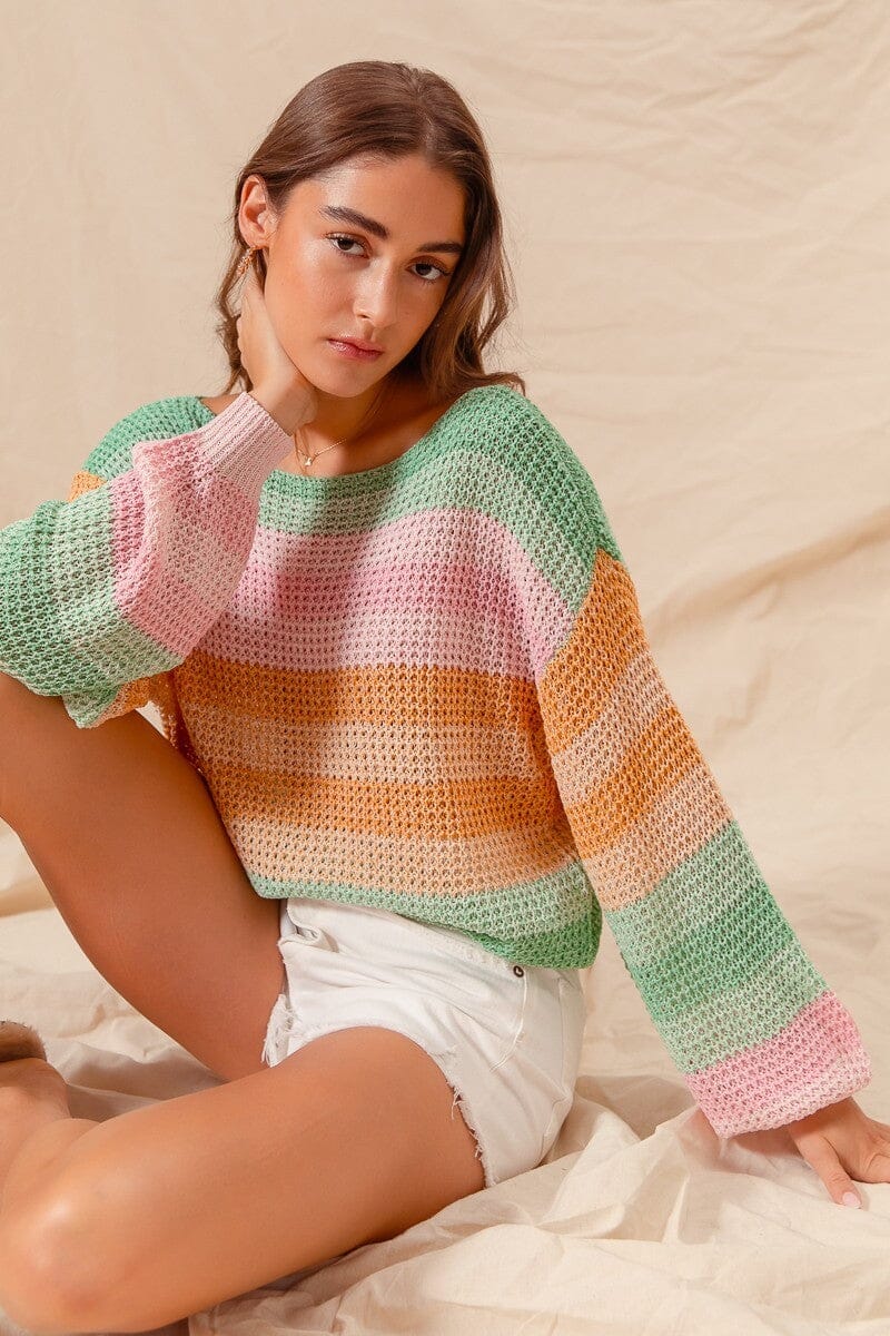 MULTI COLOR STRIPE LOOSE FIT SWEATER TOP So Me 