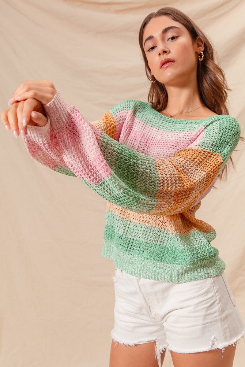 MULTI COLOR STRIPE LOOSE FIT SWEATER TOP So Me 