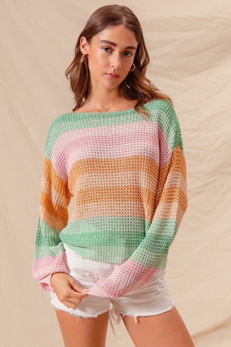 MULTI COLOR STRIPE LOOSE FIT SWEATER TOP So Me 