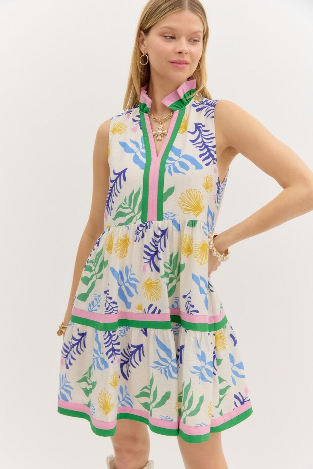 Multi Floral Tiered Dress Entro 