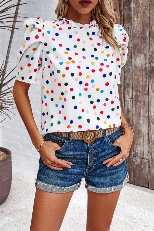 Multi Polka Dot Puff Sleeve Top supreme fashion 