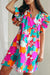 Multicolor Floral Tie Split Flutter Sleeve Dress Shiying 