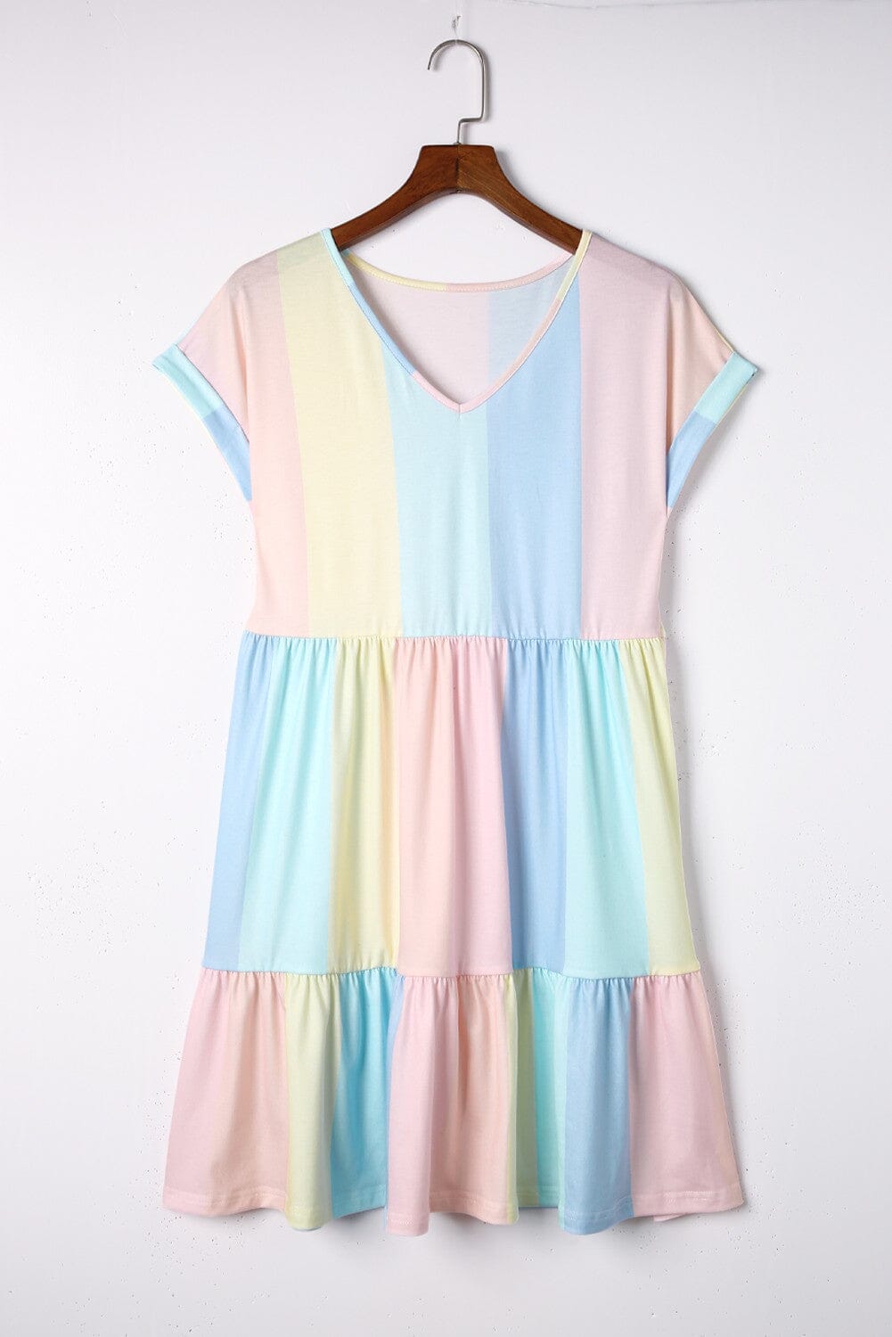 Multicolor Striped Color Block Tiered Dress Youmi 