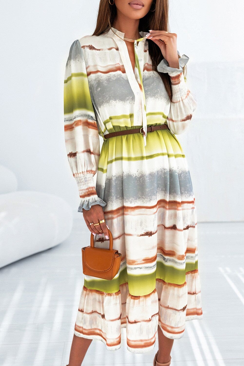 Multicolor Tie-dye Print Long Shirt Dress Kentce 