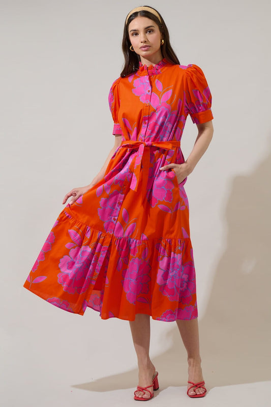 Nalani Floral Giles Button Up Midi Dress Sugarlips 