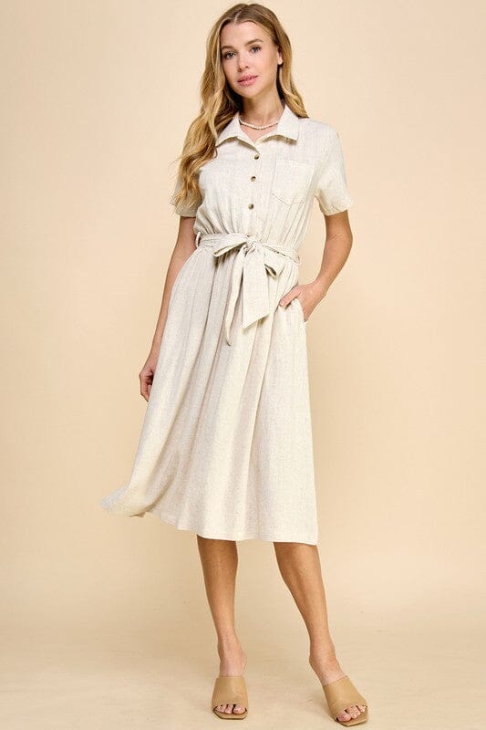 Natural Linen Midi with Tie at Waist les amis 