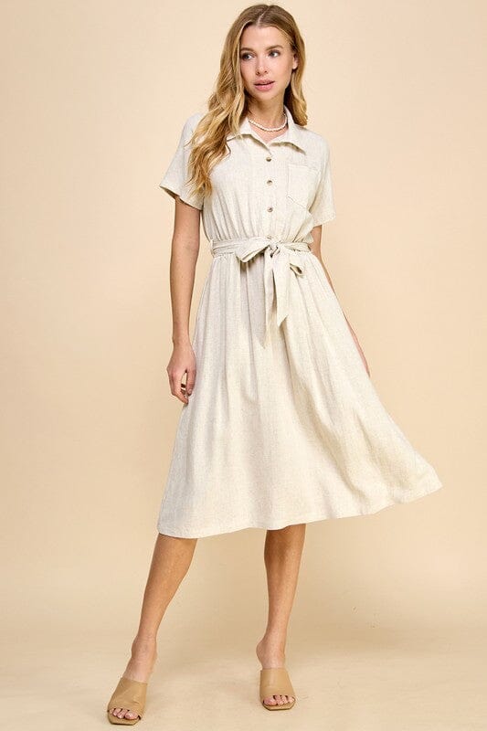 Natural Linen Midi with Tie at Waist les amis 