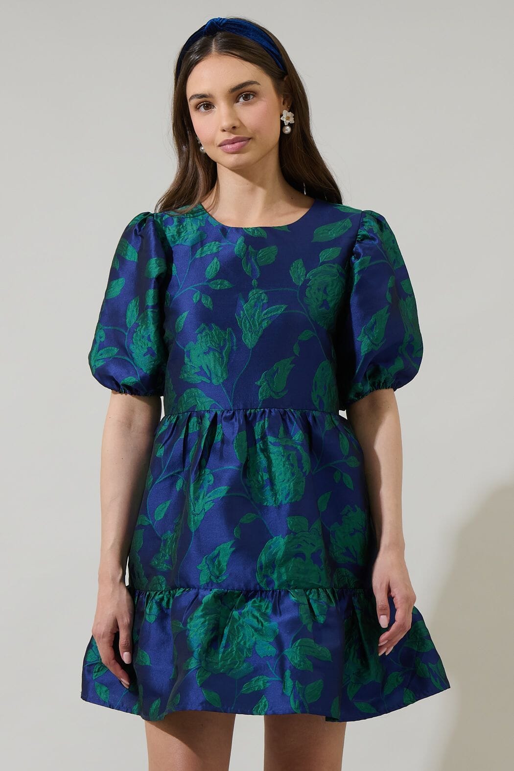 Navy and Emerald Zoe Jacquard Dress Sugarlips 