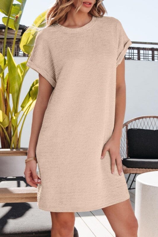 NEW COLORS Crinkle Textured Dress with Pockets Asia Direct small Beige 