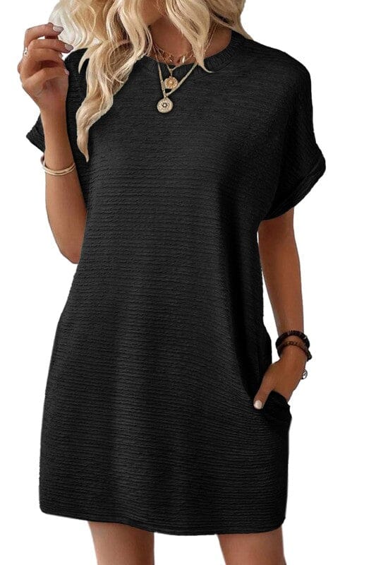 NEW COLORS Crinkle Textured Dress with Pockets Asia Direct small Black 