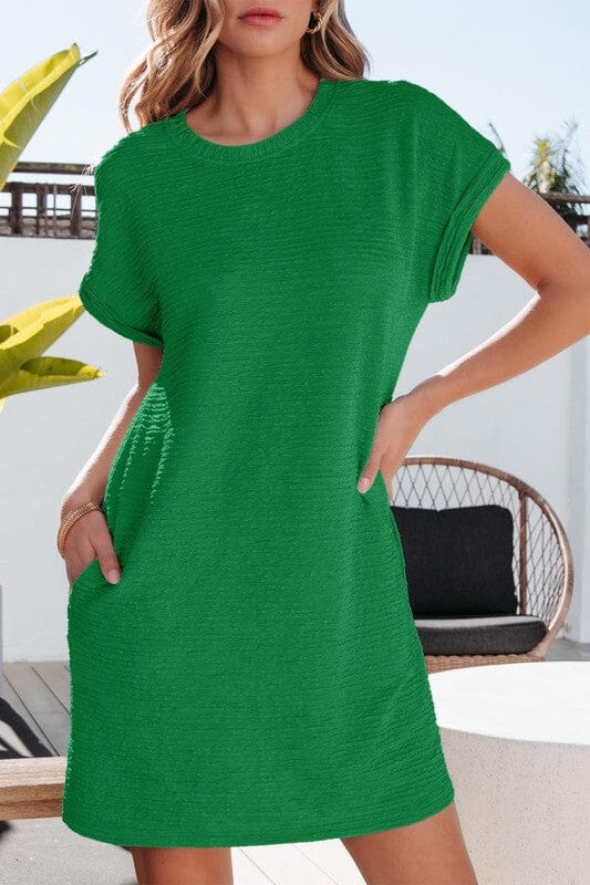 NEW COLORS Crinkle Textured Dress with Pockets Asia Direct small Green 