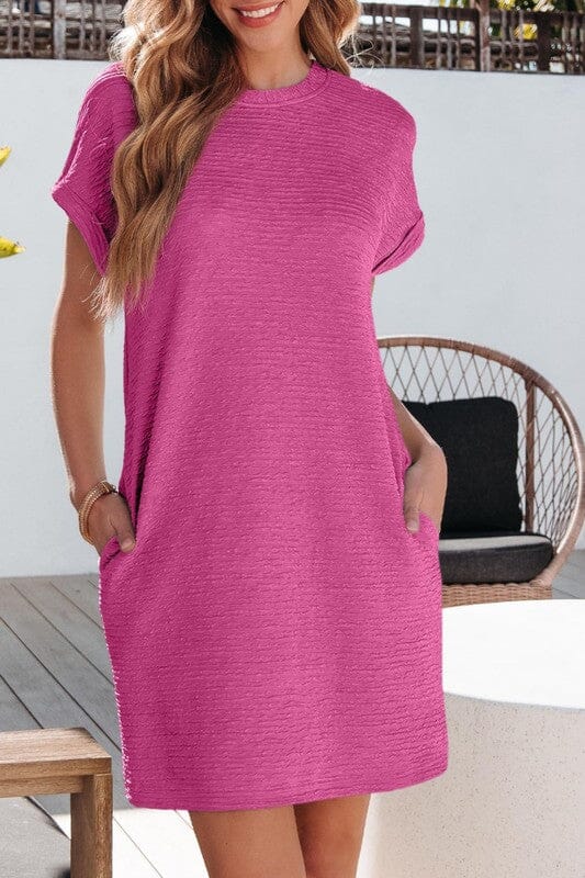NEW COLORS Crinkle Textured Dress with Pockets Asia Direct small Hot Pink 