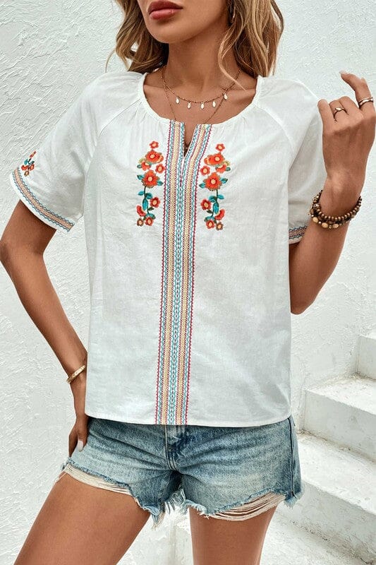 Notched Neck Boho Top Asia Direct 