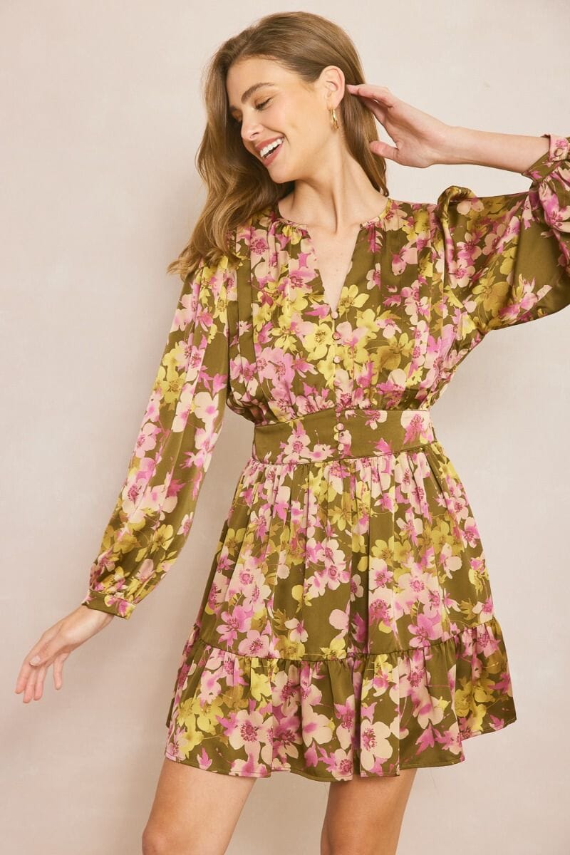 Olive Fall Floral Dress entro 