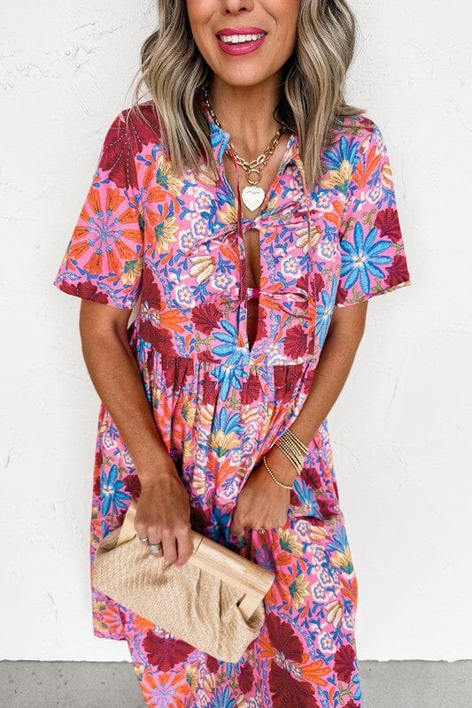 Olivia Floral Tie Front Maxi Dress Shewin 