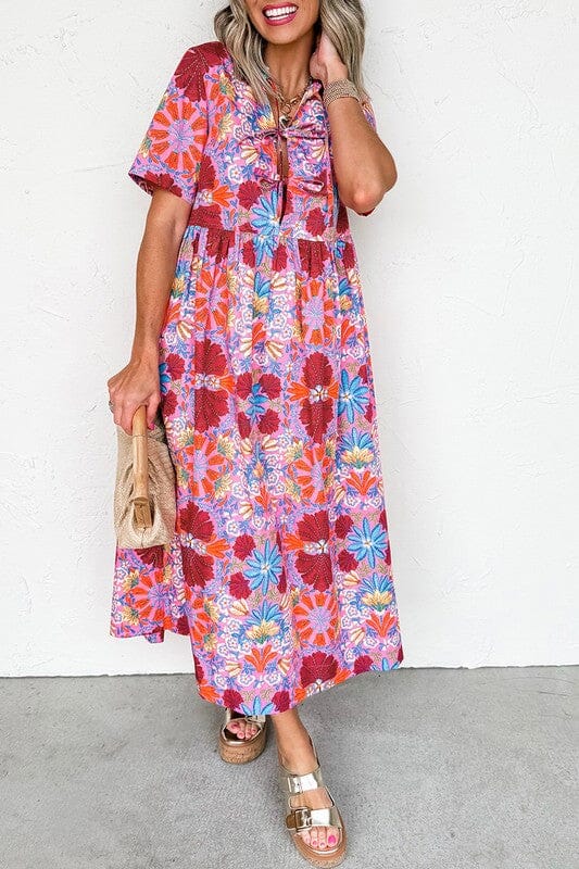 Olivia Floral Tie Front Maxi Dress Shewin 