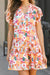 Orange Floral Split Neck Flutter Sleeve Dress shiying 