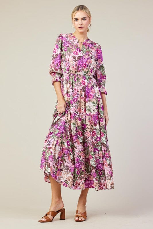 Orchid Floral Split Neck Maxi Dress skies are blue 