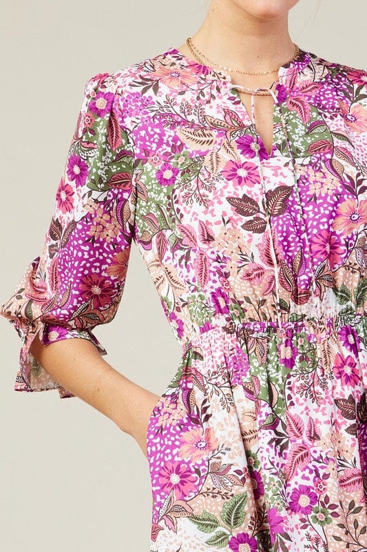 Orchid Floral Split Neck Maxi Dress skies are blue 