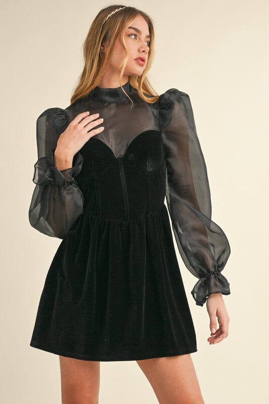 Organza Puff Sleeve Velvet Dress Mable 