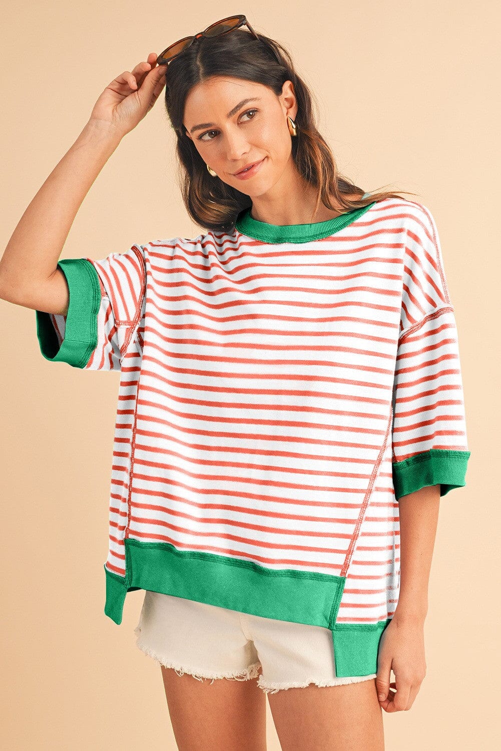 Oversized Exposed Seam Hi/Lo Pullover Tee Shewin 