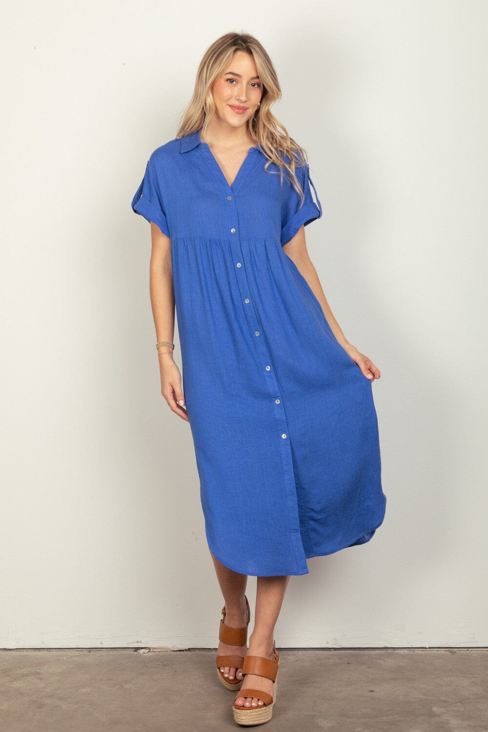 Oversized Solid Linen Woven Midi Dress Very J 