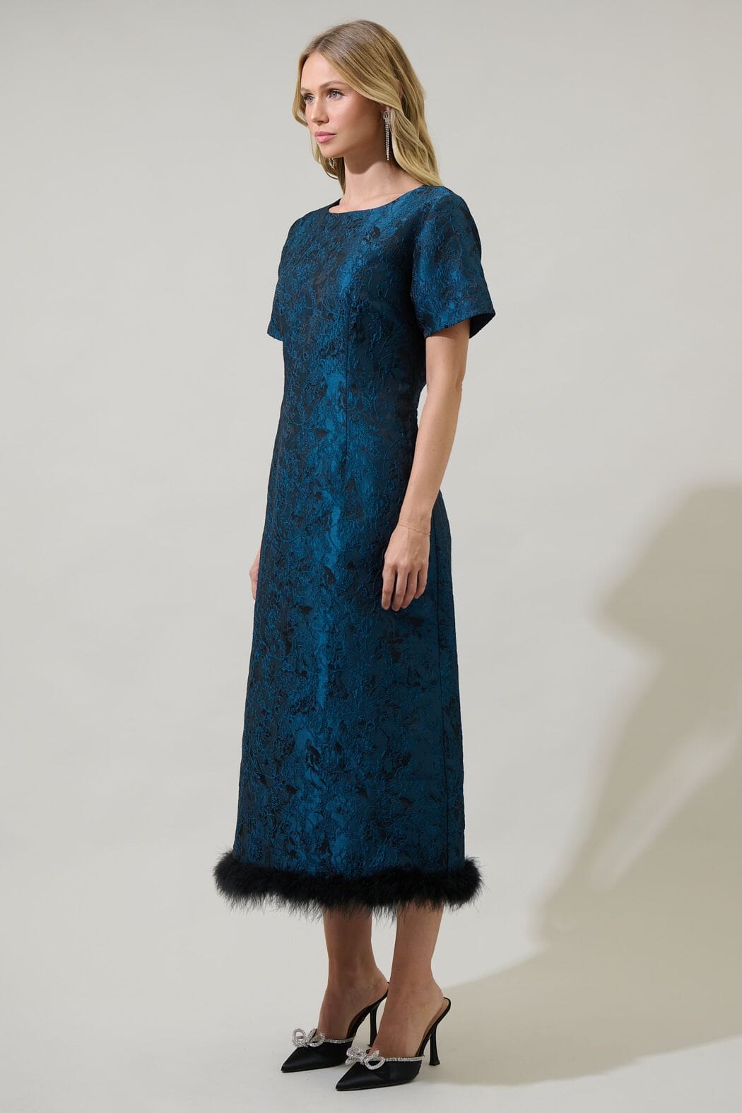 Page Floral Jacquard Midi with Feather Trim Sugarlips 