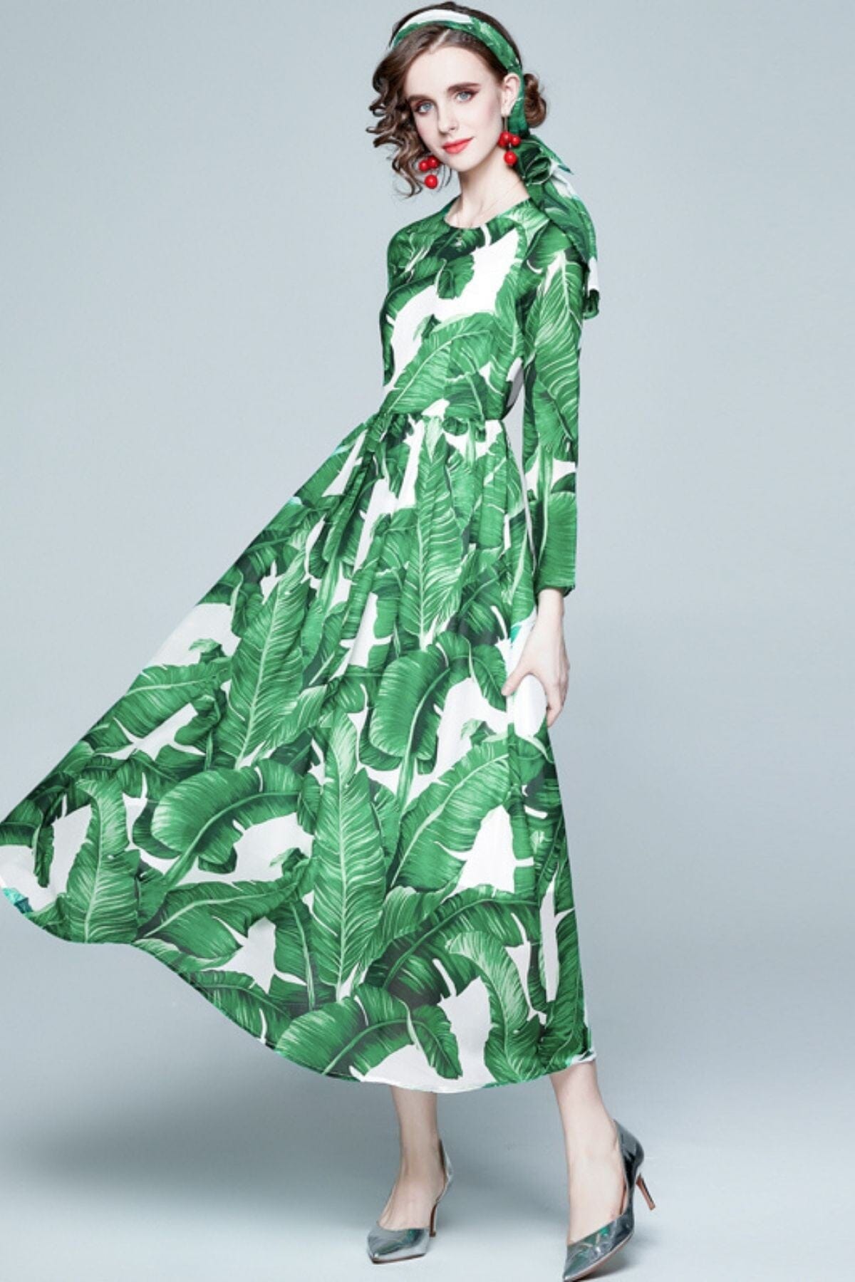 Palm Leave Maxi Dress w/ Tie eterna 