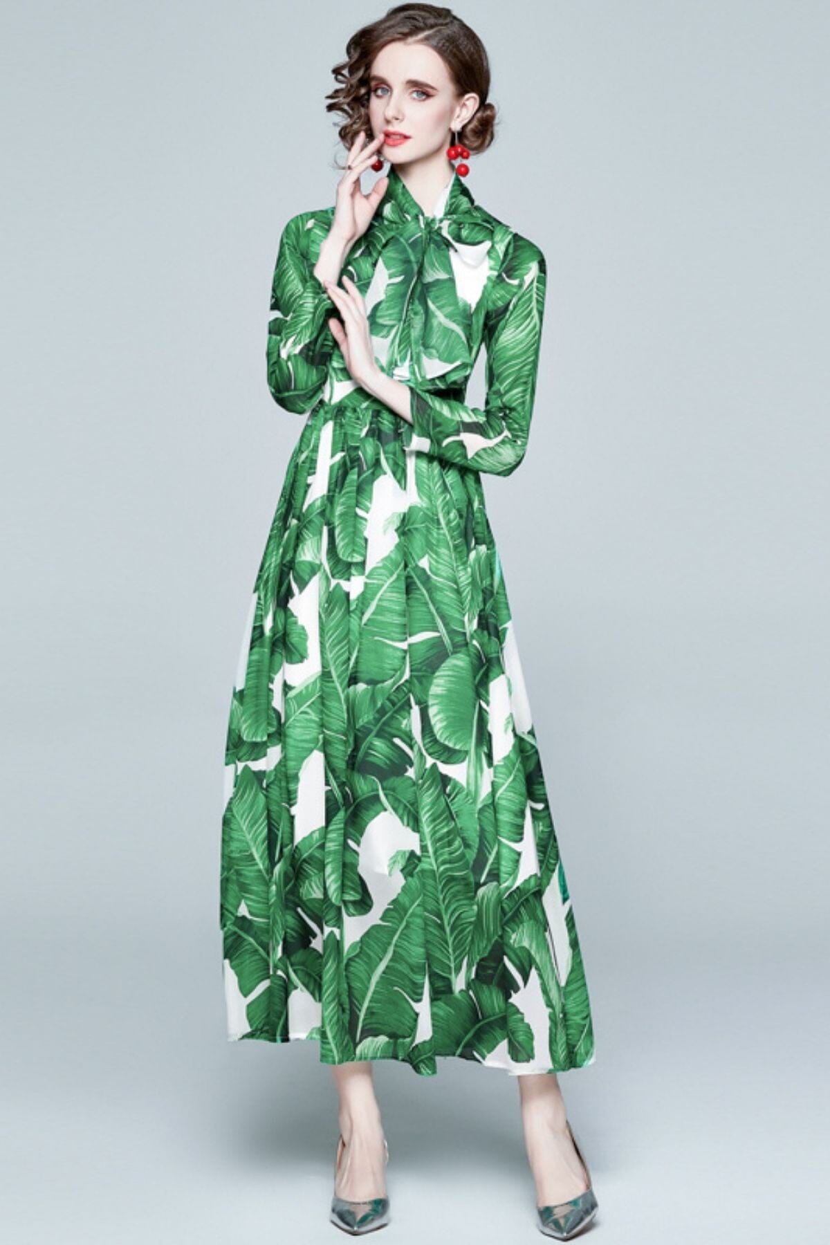 Palm Leave Maxi Dress w/ Tie eterna 
