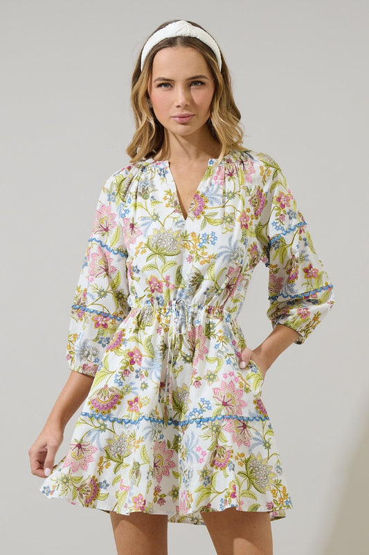 Pany Floral Dabria Split Neck Mini Dress sugarlips 