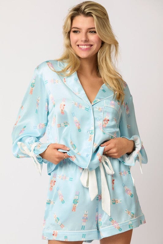 Pastel Nutcracker Satin PJs with Bow Detaiil peach love california 