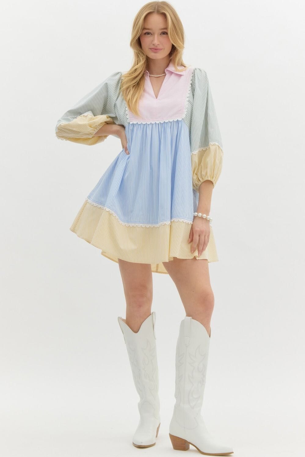 Pastel Striped Colorblock Puff Sleeve Dress – SNAP-Something New And Pretty
