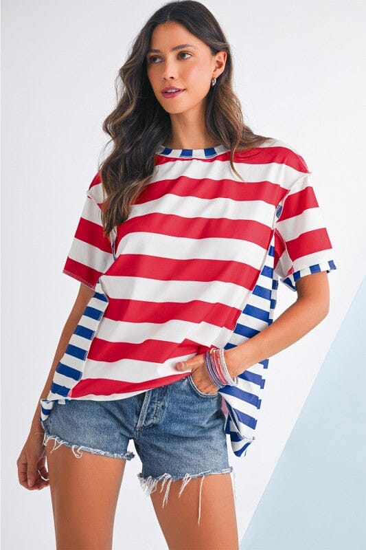 Patriotic Colorblock Stripe Top Shewin 