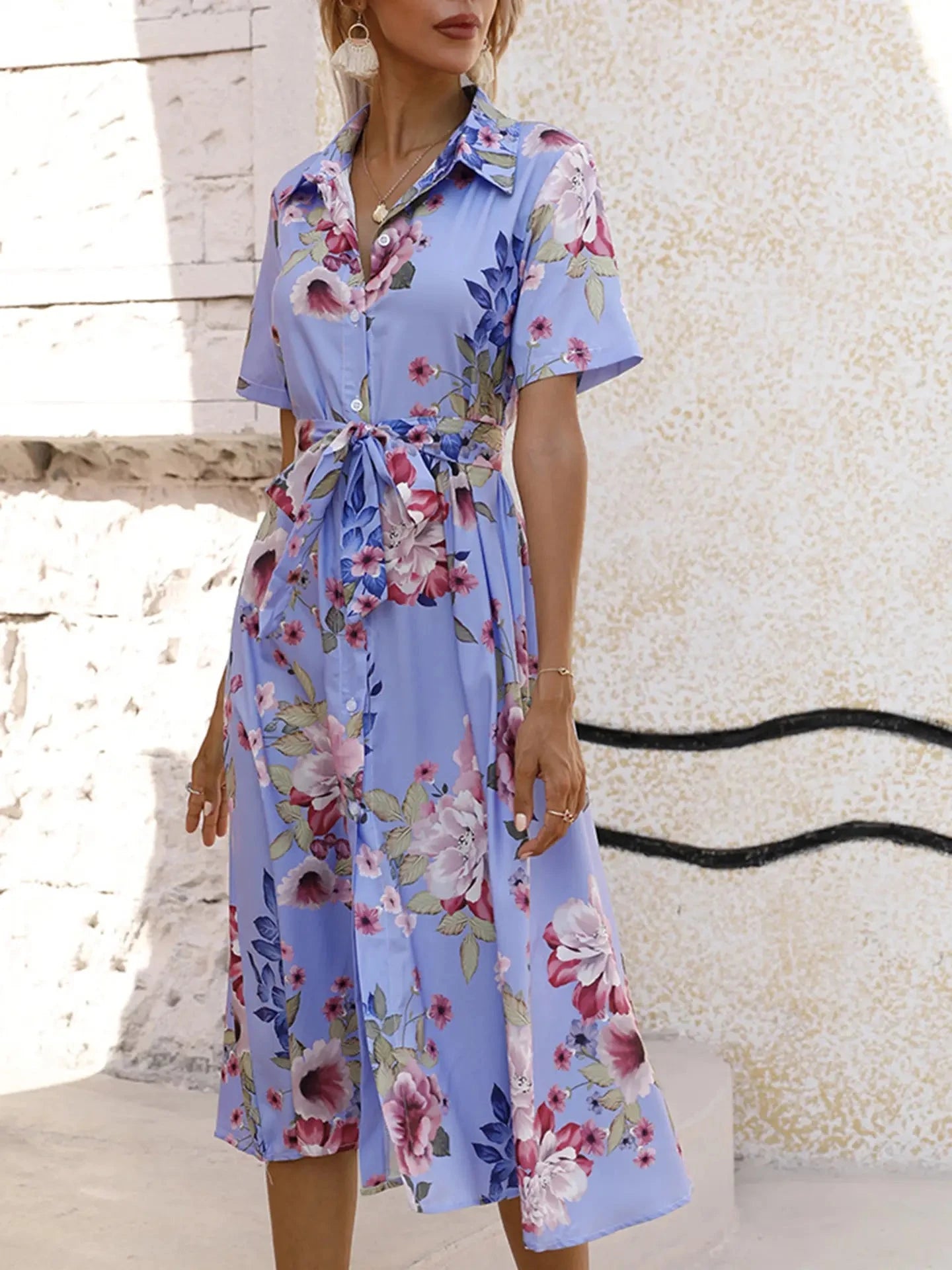 Periwinkle Floral Button Down Dress lily clothing 