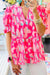 PINK Abstract Print Smocked Puff Sleeve V Neck Blouse Youmi 
