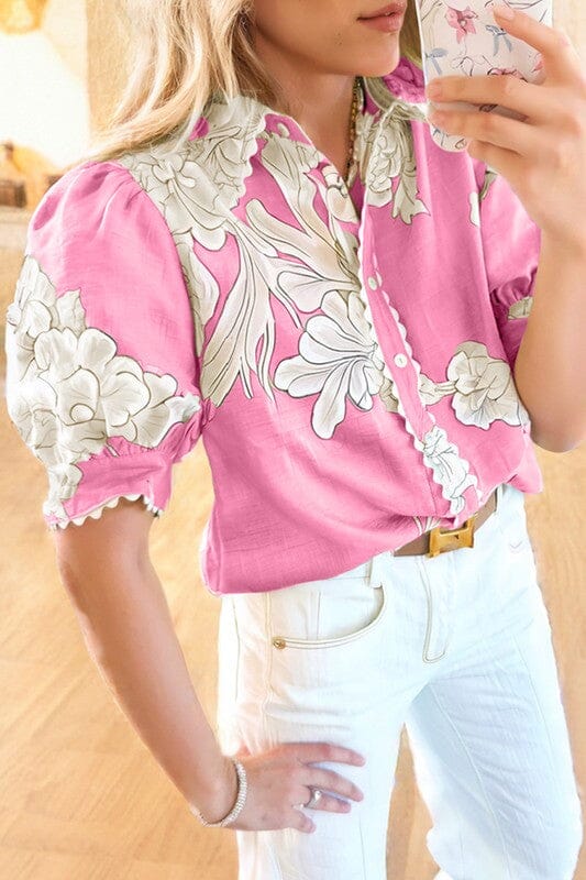 Pink and Blue Floral Top with Ric Rac Edge - SNAP-Something New And Pretty