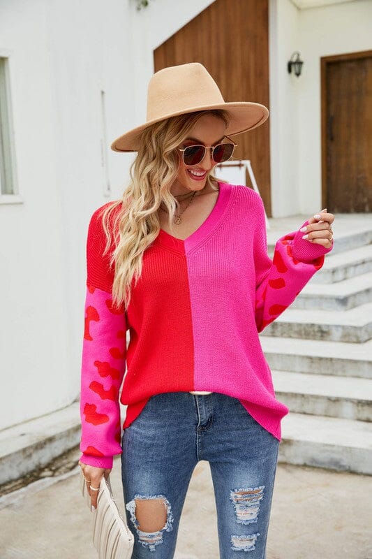 Pink and Red Colorblock Spotted Sweater Asia Direct 