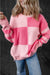 Pink Checkered Colorblock Striped Loose Fit Sweater Youmi 