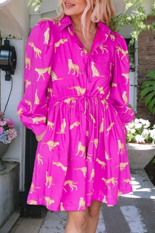 Pink Cheetah Shirt Dress Kentce 