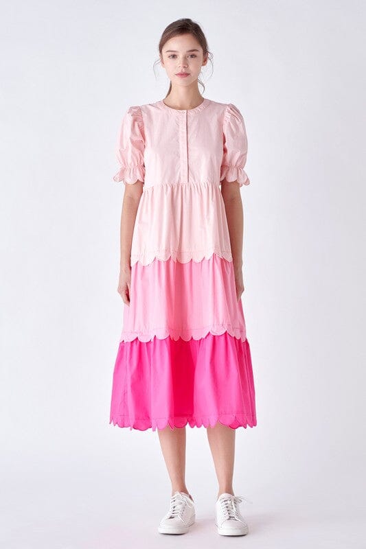 Pink Colorblock Scalloped Midi English Factory 