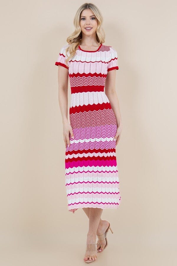 Pink Colorblock SS Knit Dress Sundayup 