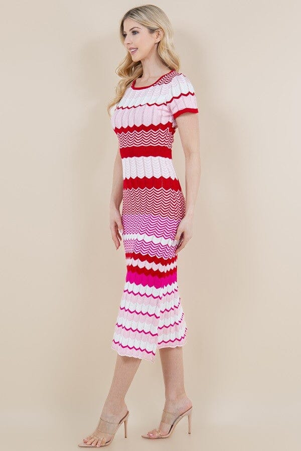 Pink Colorblock SS Knit Dress Sundayup 
