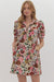 Pink Fall Floral Puff Sleeve Dress with Stripe Detai Entro 