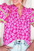 Pink Floral Flutter Sleeve Top with Contrasting Ric Rac entro 