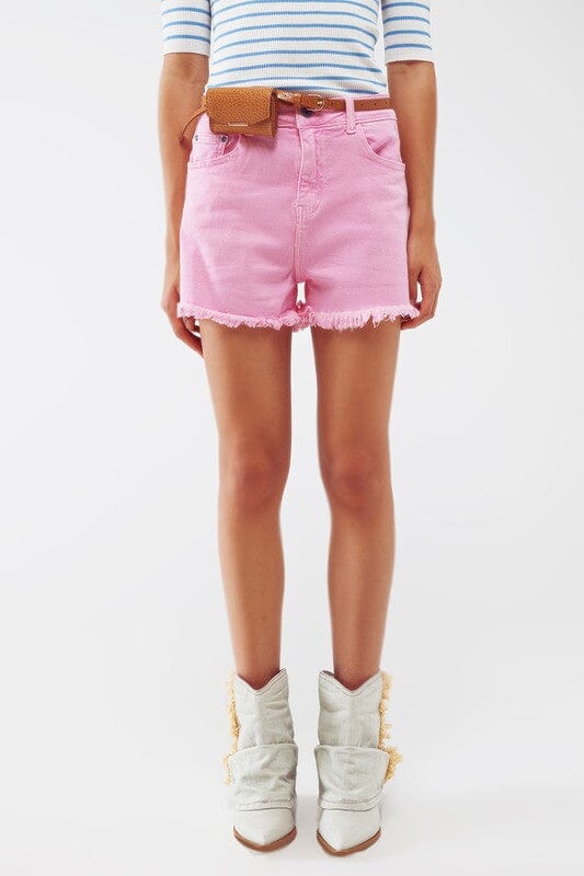 Pink Frayed Hem Jean Shorts Q2 